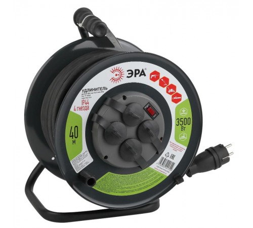 Удлинитель силовой ЭРА RMx-4es-3x2.5-40m-IP44(KG) на м. катушке c/з 4 гн 40м КГ 3х2.5  Б0043059  ЭРА