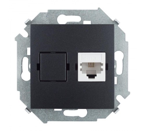 Simon 15 Графит Розетка телефонная RJ11, винт. зажим  1591480-038  Simon
