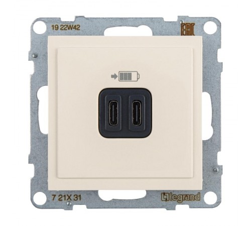 SUNO Зарядное устройство USB 2 выхода Тип С - Тип С Цвет "Слоновая кость"  721231  Legrand