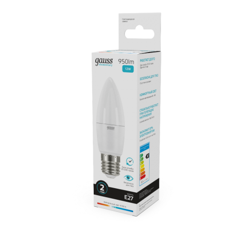 Лампа светодиодная Elementary Свеча 12W 950lm 4100K E27 LED 1/10/100  30222  Gauss