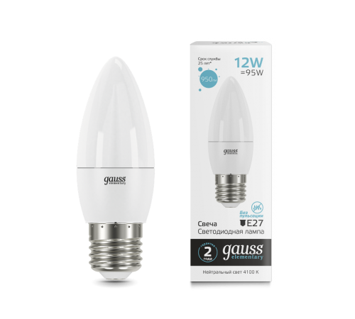 Лампа светодиодная Elementary Свеча 12W 950lm 4100K E27 LED 1/10/100  30222  Gauss