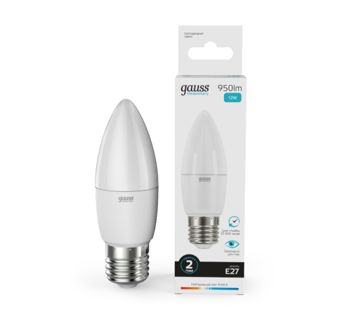 Лампа светодиодная Elementary Свеча 12W 950lm 4100K E27 LED 1/10/100  30222  Gauss