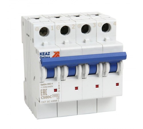 Выключатель автоматический четырёхполюсный OptiDin BM63-4B2-DC-УХЛ3 (Новый) 338066 КЭАЗ