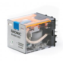 Реле миниатюрное силовое, 3CO, ком. ток 16А, AgSnO2, напряжение 12V DC, опция: тест-кнопка+светодиод+защитный диод  IR-12DC-3CO-D  DKC