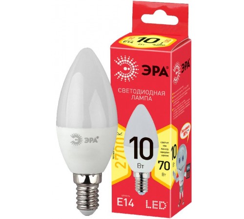 Лампа cветодиодная ECO LED B35-10W-827-E14 (диод, свеча, 10Вт, тепл, E14) (10/100/3500)  Б0032961  ЭРА