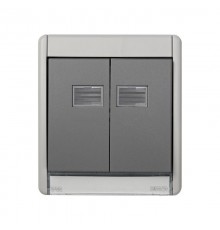 Simon 44 Aqua Рамка для двухклавишного выключателя + 2 клавиши с окном подсветки под механизмы S27, IP55, S44 Aqua  4400026-035  Simon