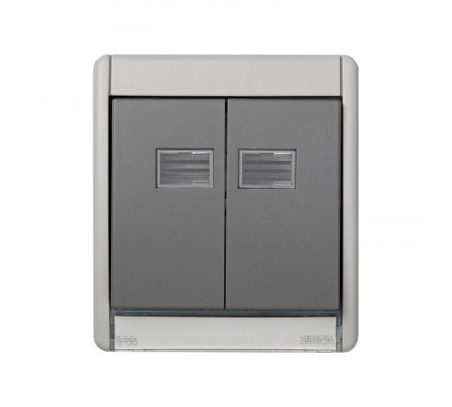 Simon 44 Aqua Рамка для двухклавишного выключателя + 2 клавиши с окном подсветки под механизмы S27, IP55, S44 Aqua  4400026-035  Simon