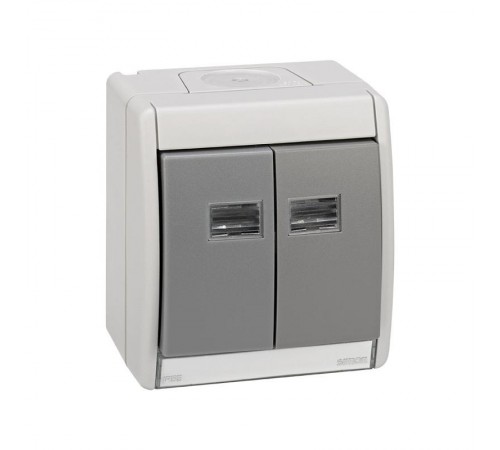 Simon 44 Aqua Рамка для двухклавишного выключателя + 2 клавиши с окном подсветки под механизмы S27, IP55, S44 Aqua  4400026-035  Simon