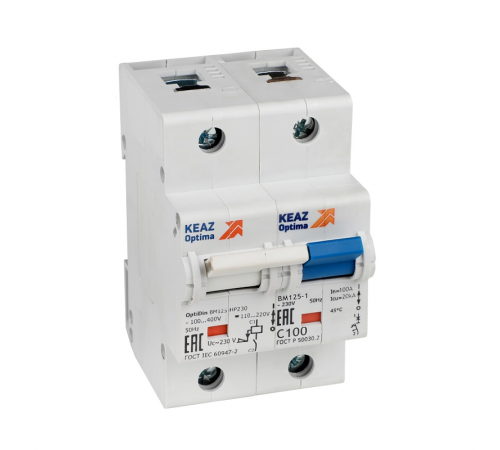 Выключатель автоматический однополюсный с независимым расцепителем OptiDin BM125-1C100-НР-8ln-УХЛ3 336363 КЭАЗ