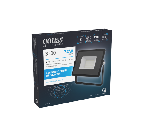 Прожектор светодиодный Qplus 30W 2700lm IP65 6500К черный  613511330  Gauss