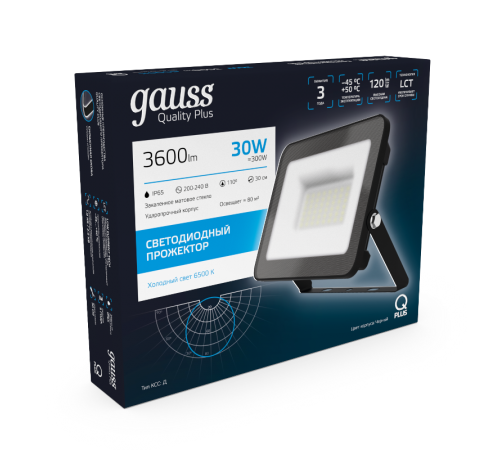 Прожектор светодиодный Qplus 30W 2700lm IP65 6500К черный  613511330  Gauss