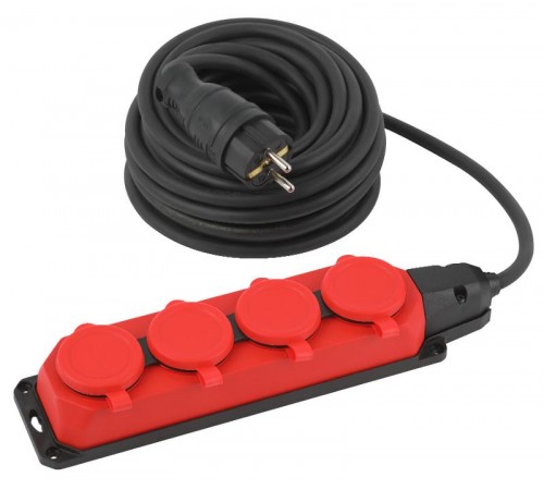 Удлинитель силовой UK-4e-3x1,5-10m-IP44(KG) с заземлением 4 розетки каучук 10м КГ 3х1,5мм2 IP44  Б0057586  ЭРА