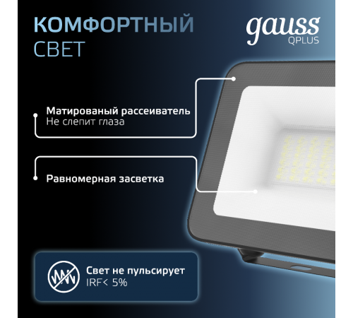 Прожектор светодиодный Qplus 30W 2700lm IP65 6500К черный  613511330  Gauss