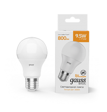 Лампа светодиодная Basic A60 9,5W 800lm 3000K Е27 LED 1/10/50  1023210  Gauss