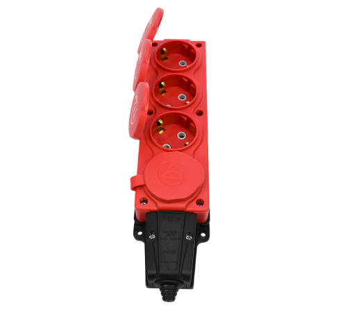 Колодка 4 гнезда 2К+З каучуковая 16А/250В IP44 Красная MultiSet  MST4124RD  SE