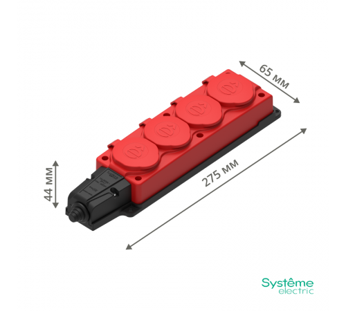 Колодка 4 гнезда 2К+З каучуковая 16А/250В IP44 Красная MultiSet  MST4124RD  SE