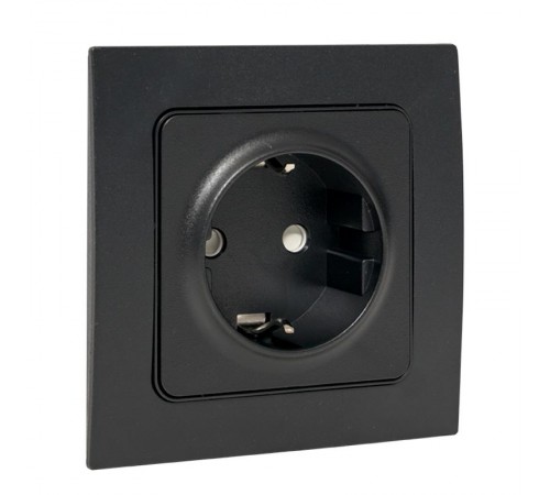 Стокгольм Механизм Розетки 1-местной с/з 16А в/к черный с защ. штор.  EZR16-028-20  EKF PROxima