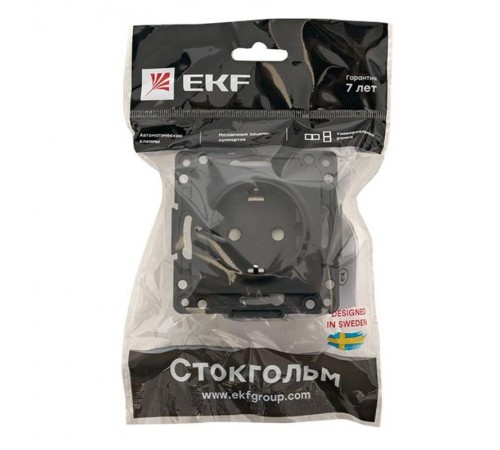 Стокгольм Механизм Розетки 1-местной с/з 16А в/к черный с защ. штор.  EZR16-028-20  EKF PROxima