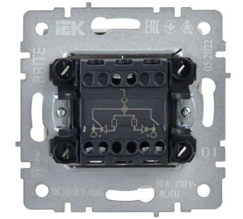 BRITE Выключатель 2-клавишный с индикацией 10А ВС10-2-1-БрБ белый   BR-V20-1-10-K01  IEK