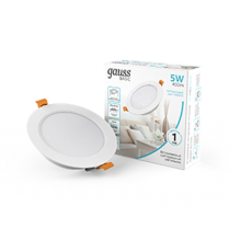 Светильник  Basic Downlight круг 5W 400lm 4000K 170-260V IP20 95*26 монтаж белый LED 1/100  9030420205  Gauss