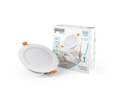 Светильник  Basic Downlight круг 5W 400lm 4000K 170-260V IP20 95*26 монтаж белый LED 1/100  9030420205  Gauss