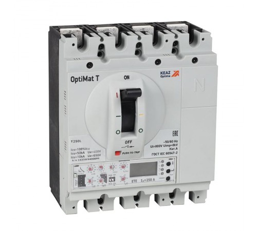 Выключатель автоматический с блоком защиты от токов утечки OptiMat T250S-RCA ETE 250A 4P  357116  КЭАЗ