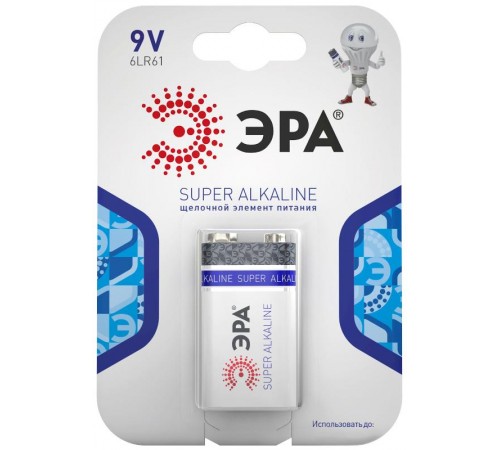 Батарейка щелочная (алкалиновая)  6LR61-1BL (12/96/6144) (Крона)   C0038445  ЭРА