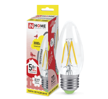 Лампа светодиодная LED-СВЕЧА-deco 5Вт 230В Е27 3000К 450Лм прозр  4690612007588  IN HOME
