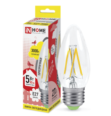 Лампа светодиодная LED-СВЕЧА-deco 5Вт 230В Е27 3000К 450Лм прозр  4690612007588  IN HOME