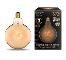 Лампа светодиодная LED Filament G125 OK E27 2,5W Golden 200lm 2000K 1/20  176802003  Gauss