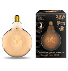 Лампа светодиодная LED Filament G125 OK E27 2,5W Golden 200lm 2000K 1/20  176802003  Gauss