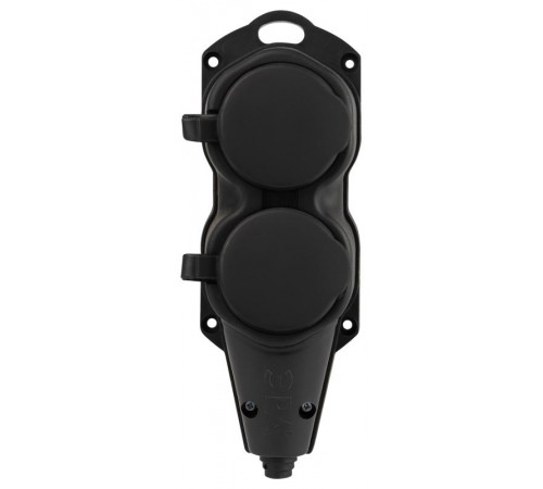 Колодка  KX-2e-B-IP44 каучуковая с заземлением 2 розетки 16A IP44 черная  Б0068451  ЭРА