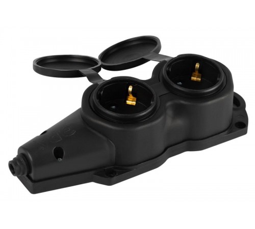 Колодка  KX-2e-B-IP44 каучуковая с заземлением 2 розетки 16A IP44 черная  Б0068451  ЭРА