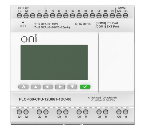 ПЛК 430 Модуль ЦПУ 4 DI 8 UI 6 TO 24В DC EP с экраном  PLC-430-CPU-12U06T-1DC-00  ONI