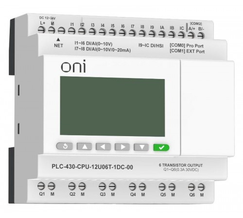 ПЛК 430 Модуль ЦПУ 4 DI 8 UI 6 TO 24В DC EP с экраном  PLC-430-CPU-12U06T-1DC-00  ONI