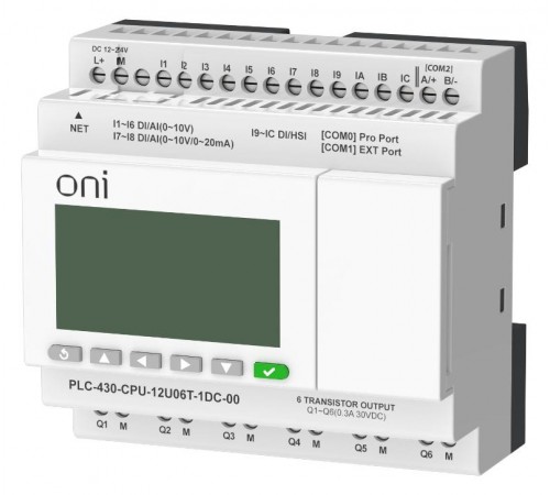 ПЛК 430 Модуль ЦПУ 4 DI 8 UI 6 TO 24В DC EP с экраном  PLC-430-CPU-12U06T-1DC-00  ONI