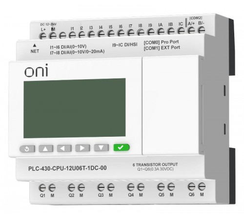 ПЛК 430 Модуль ЦПУ 4 DI 8 UI 6 TO 24В DC EP с экраном  PLC-430-CPU-12U06T-1DC-00  ONI