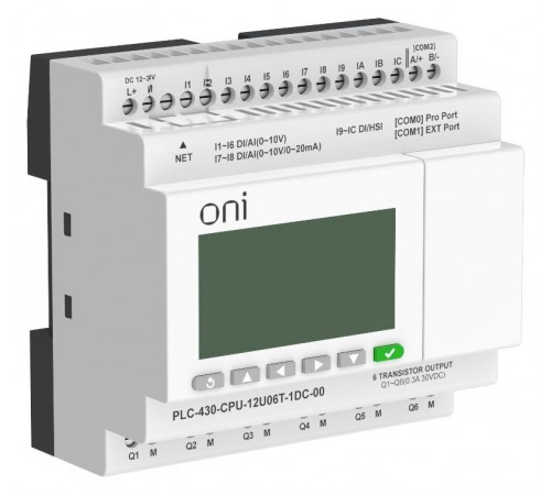 ПЛК 430 Модуль ЦПУ 4 DI 8 UI 6 TO 24В DC EP с экраном  PLC-430-CPU-12U06T-1DC-00  ONI