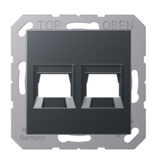 Kрышка для 2-х разъемов; без видимого винта; подпружиненная шторка; термопласт; матовый антрацит A1569-2WEANM Jung