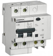 Выключатель автоматический дифференциального тока АД12 2п 50А C 50А тип AC (3,9 мод)  MAD15-2-050-C-030  GENERICA