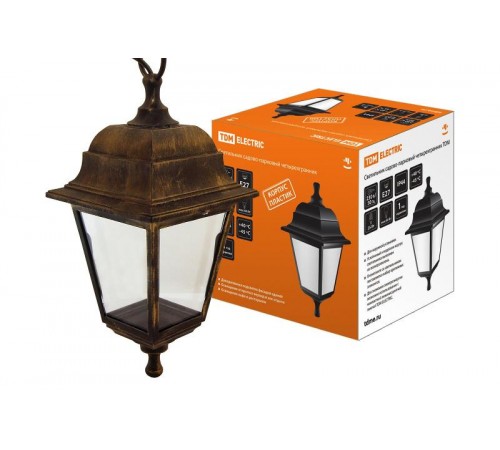 Светильник садово-парковый НСУ 04-60-001 60Вт ЛН/КЛЛ/LED Е27 IP44 четырехгранник, подвес, пластик, бронза  SQ0330-0716  TDM