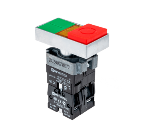 Кнопка двойная с LED подсветкой, 24V AC/DC, красный/зеленый,1NO+1NC, выступающий толкатель, мет. MTB2-BW8461  58229  ОВЕН