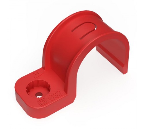 Крепеж-скоба пластиковая односторонняя для прямого монтажа  атмосферостойкая красная в п/э d32 мм (25шт/375шт уп/кор)  PR13.2063  Промрукав