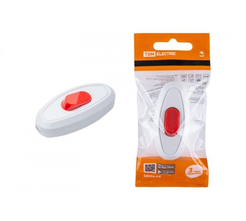 Выключатель на шнур 6А 250В белый с красной кнопкой  SQ1806-0221  TDM