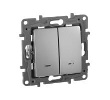 Etika Алюминий Выключатель 2-клавишный с подсветкой/индикациейавт, автозажимные клеммы, 10 AX, 250 В  672404  Legrand