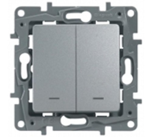 Etika Алюминий Выключатель 2-клавишный с подсветкой/индикациейавт, автозажимные клеммы, 10 AX, 250 В  672404  Legrand