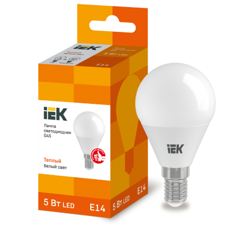 Лампа светодиодная LED 5Вт Е14 220В 3000К G45 шар  LLE-G45-5-230-30-E14  IEK