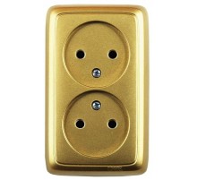Розетка открытой установки, двухместная, со шторкой, с изолирующей пластиной, цвет золото  РА16-144-07  HEGEL