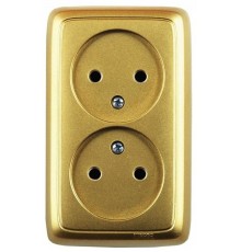 Розетка открытой установки, двухместная, со шторкой, с изолирующей пластиной, цвет золото  РА16-144-07  HEGEL