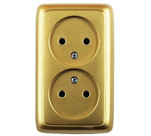 Розетка открытой установки, двухместная, со шторкой, с изолирующей пластиной, цвет золото  РА16-144-07  HEGEL